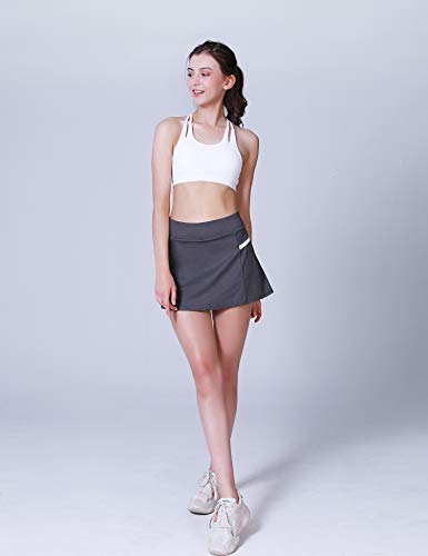POSHDIVAH Athletic Grey Skorts for Women Pleated Back Girls Tennis Skirts with Pockets Casual Golf Skorts Size M