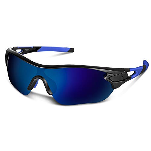 Polarized Sports Sunglasses for Men Women Cycling Running Driving Fishing Golf Baseball Motorcycle Glasses (Black Blue) (Best Climbing Videos On Youtube)