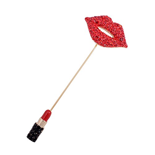 YYBONNIEOBONNIE Gold Tone Red Crystal Lips Lapel Stick Pin Brooch Cardigan Hat Scarf Boutonniere Stick Tie Pin