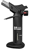 EurKitchen Culinary Cooking Butane Torch - Fuel Not Included - Refillable Food Butane Blow Torch To Perfectly Sear Steak, Fish - Creme Brulee Torch with Finger Guard and Gas Gauge