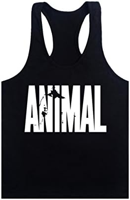 YAMQL Mens Animal Letter Print Fitness Gym Stringer Tank Tops for Bodybuilding Muscle Workout (M, Black)