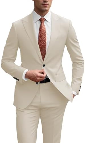 TIJOFA Beige Suits for Men Beige 2 Piece Suits Slim Fit Men's Suit