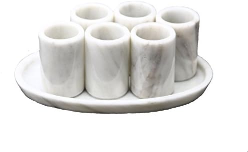 White Shot Marble Glasses with Tray (Set of 6)
