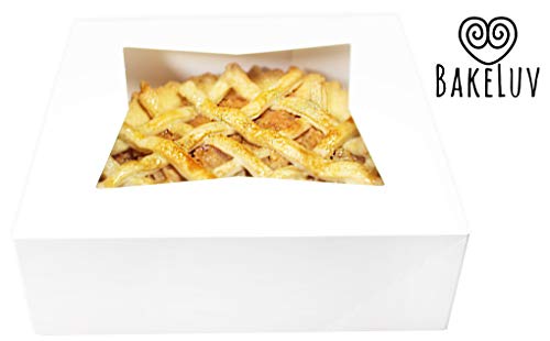 BakeLuv White Bakery Boxes with Window 8x8x2.5 inches | 25 Pack | Auto-Popup | Thick & Sturdy 350 GSM | Cookie Boxes with Window Bakery Boxes for Cookies, Cake Boxes, Donut Boxes, Pastry Boxes - Thumbnail 7