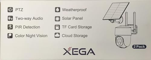 Xega 4G LTE Cellular Security Camera Solar with SIM Card【2 Pack】 Wireless Outdoor No WiFi Security Camera,2K HD PTZ Night Vision Motion Detection 2 Way Talk TF&Cloud Storage IP66, Built-in SIM Card