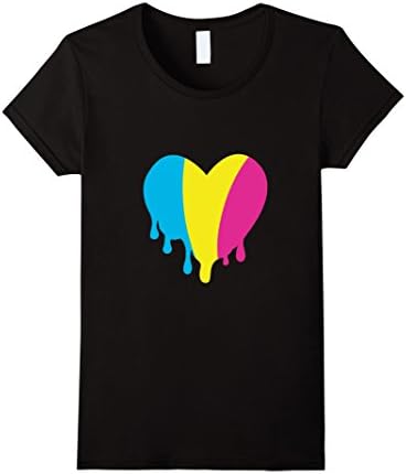 Women's Pansexual Pride Dripping Heart T-Shirt Pan Medium Black