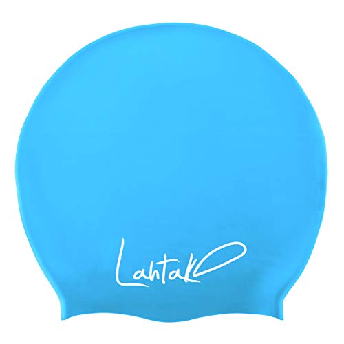 Swim Caps for Long Hair Kids - Swimming Cap for Girls Boys Kids Teens with Long Curly Hair Braids Dreadlocks - 100% Silicone Hypoallergenic Waterproof Swim Hat (Aqua Blue, Medium)