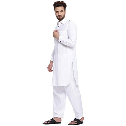 very me men white colour cotton pathani kurta salwar