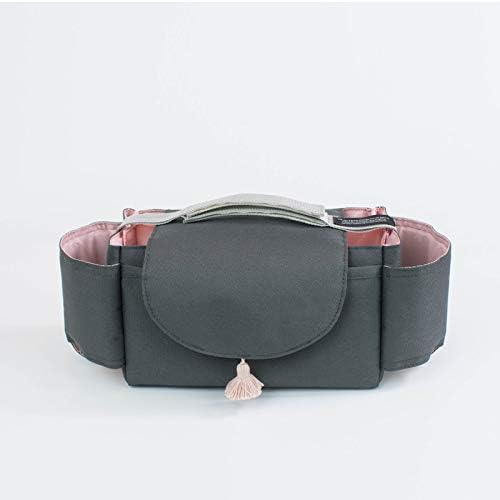 Baby Stroller Organizer Bag, Pram Buggy Organiser Storage Bag for Moms, Diaper Bag Hanging Bottle Holder for Pushchair Waterproof Stroller Organizer Accessories (Stroller Organizer Pink Tassel)