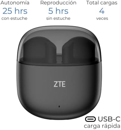 Fones de ouvido sem fio zte buds 2, tws, bluetooth 5.3, 25 horas de bateria, microfone hd, controle de toque, assistente de voz, resistência à água ipx4, carregamento usb-c, preto