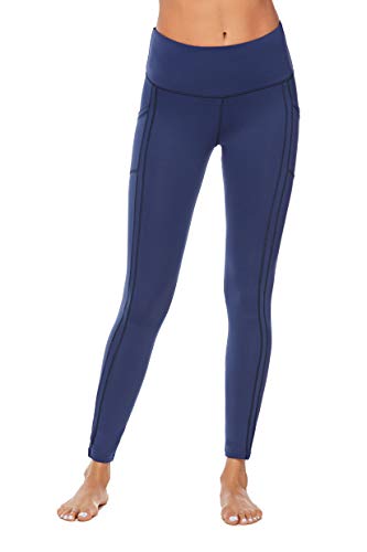 OVESPORT Women's Workout Leggings with Pockets High Waist Active Yoga Pants for Running Sports Fitness Gym (2208Dark Blue,L)