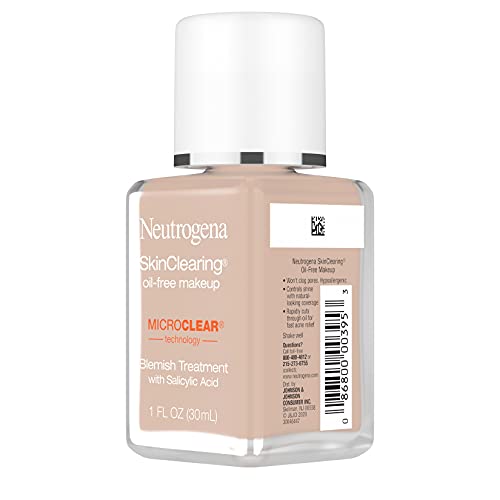 NEUTROGENA SKINCLEARING OIL-FREE ACNE AND BLEMISH FIGHTING LIQUID FOUNDATION WITH.5% SALICYLIC ACID ACNE MEDICINE, SHINE CONTROLLING MAKEUP FOR ACNE PRONE SKIN, 20 NATURAL IVORY, 1 FL. OZ