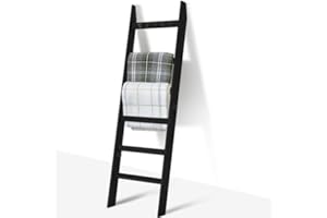 TEAKMAMA 6-Tier Blanket Ladder for Living Room and Bedroom,5.4 Ft Wall Leaning Quilt Rack with Hooks,Rustic Decorative Farmho