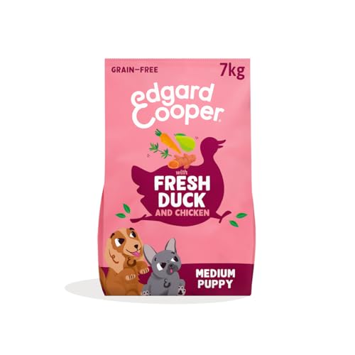 Edgard & Cooper Grain Free Dry Dog Food For Medium Breed Puppy Dogs (7kg), Fresh Duck & Chicken, Fibre Balanced Tailored To Tummy Needs, With Carrot, Turmeric, Thyme & Pear, Never Meat Meal