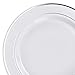 OCCASIONS 120 Plates Pack,(60 Guests) Heavyweight Premium Wedding Party Disposable Plastic Plates Set -60 x 10.5'' Dinner + 60 x 7.5'' Salad/Dessert (White & Silver Rim)