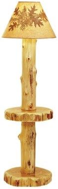 Fireside Lodge Furniture Cedar Hand Crafted Cedar Hand Peeled Decorative Floor Lamp With Shelf, No Shade, Lacquered Finish