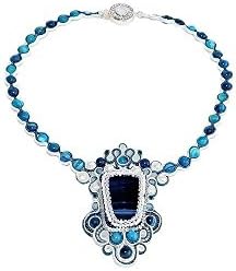 'Pacifica' Soutache Bib Necklace with Blue Onyx Agate, White Jade, Cultured Freshwater Pearls. Statement Necklace. Soutache Jewelry. Free shipping Canada &amp; USA