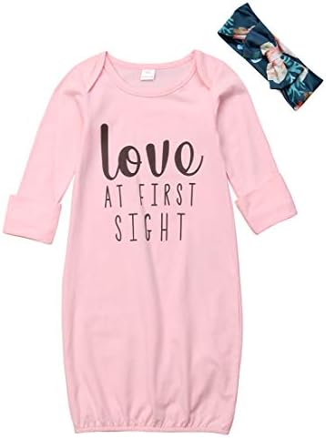 Newborn Baby Girls Swaddle Wrap Blanket Gown Coming Home Love at First time Outfit Nightgown Headband
