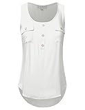 JJ Perfection Women's Solid Woven Scoop Neck Sleeveless Tunic Tank Top Offwhite L