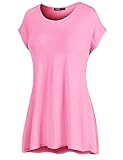 Thanth Womens Short Kimono Sleeve Loose-fit Long Length Tunic Top
