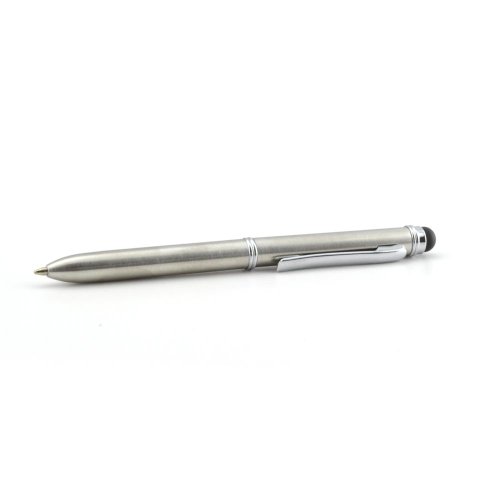 Chrome Multi-function Executive Stylus Pen 2-in-1 Combo; Dual purpose Capacitive Stylus and Ballpoint Pen, Sleek Brushed Chrome Finish with Gold Accents, 2 ink colors in one (blue/black and red), for all iPhone, iPad, Smartphone, Tablet, Touchscreen (Chro