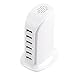 Qooltek 44W 6 Port USB Desktop Charger Tower Charger Portable Charging Station Multi-port Dock for Smartphone Tablet and Other USB Devices(White)