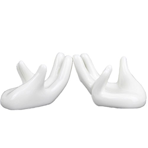 Eshylala 2 PCS Ceramic Air Plant Tillandsia Holder, Hand Shape Office Desk Base Airplant Display Container Pot,Ocarina Support Display Hand Stand, for Home Office Decoration Supplies