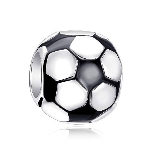 Football Charm with Black Enamel 925 Sterling Silver Soccer Ball Sports Bead Fits European Charm Bracelet