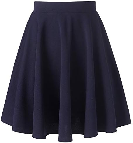 AUHEGN Women's Basic Versatile Stretchy Flared A Line Casual Skater Midi Skirt