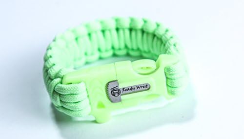 Ready Wrist Paracord Bracelet Survival Emergency Kit with 550 Parachute Cord and Whistle Flint Fire Starter, Small - Glow Green
