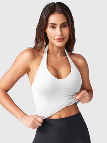 ZAAYO Halter Neckline Tank Top Women's Deep V Padded Crop Top Women's Sports Tops Summer Basic Sexy Sleeveless Summer Tops