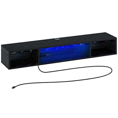 Rolanstar TV Stand with Power Outlet, Floating TV Stand with RGB Lights