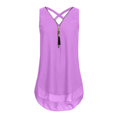 GOVOW Women Summer Casual Zipper T-Shirt Sleeveless Vest Tank Tops Blouse unic Tops - Thumbnail 4