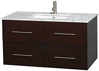 Wyndham Collection Centra 42 inch Single Bathroom Vanity in Espresso, White Carrera Marble Countertop, Undermount Square Sink, and No Mirror