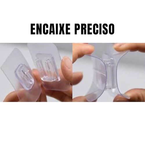 Kit 8 Ganchos Adesivos Macho e Fêmea Transparente - Suporte de Parede Sem Furo, Fixação Resistente - Organizador de Parede - Encaixe Rápido - UpShop