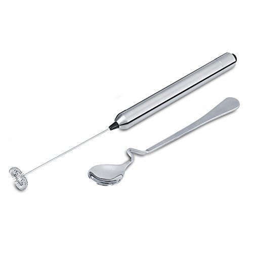 Click Here to See More Images Coffee Milk Frother Electric, Asixx Kitchen Stainless Steel Handheld Battery Operated Electric Coffee Milk Frother with Spoon