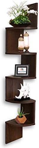 Wallfurn Royalty Corner MDF Wooden Shelf | Wall Mount | Zigzag Shape| Wall Shelf for Living Room,Bedroom, Home Decor | 5 Tier Rack Shelving Unit (Wenge) 48×8×8 Inches