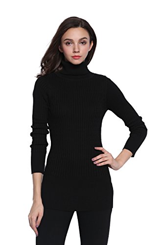 Fashion cable knit turtleneck long sweater - black - me…