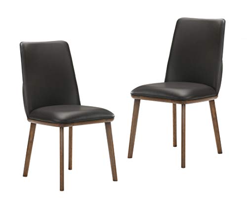 Photo 1 of Limari Home Markus Collection Modern Style Eco-Leather Upholstered Dining Chair with Solid Rubberwood Legs in Walnut Finish (Set of 2), Brown
