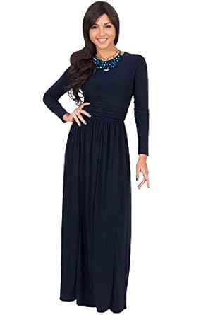 KOH KOH Womens Long Sleeve V-Neck Ruched Empire Waist Formal Evening Maxi Dress