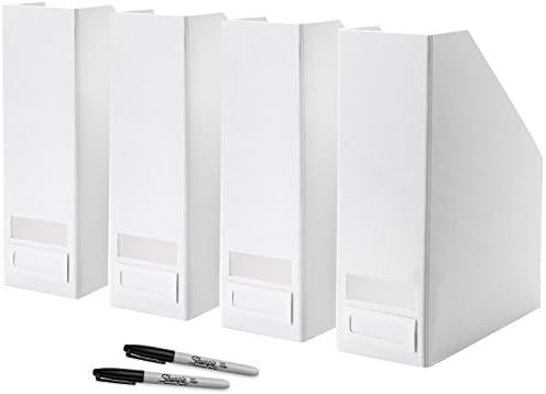 Ikea Magazine Holders With Labels &amp; Markers - Made for Magazines - Newspapers - Loose Paper - Files - Bills - White, Set of 4 Magazine File Holders with Sharpie Markers