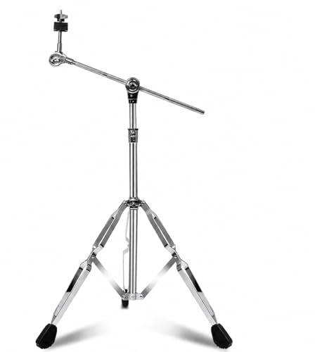 Estante para Prato de Bateria, Pratos de Bateria, Estante Prato, Estante Prato Bateria, Estante Girafa Bateria, Pedestal para Prato de Bateria, Suporte Ajustável de 80-130cm, Estrutura em Ferro, Prata