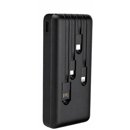 Power Bank Carregador Portátil Universal 20000mAh com Cabos Integrados USB-A, USB-C (Type-C), Micro-USB e USB-Light Carregamento Rápido Bateria Externa Compacta para Celular Android iOS(preto)