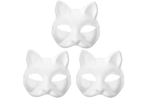 MASSOKE Therian Mask Cat Mask, DIY Blank Cat Masks to Paint, Halloween Hand Painted Face Mask Personality Creative Masquerade Mask