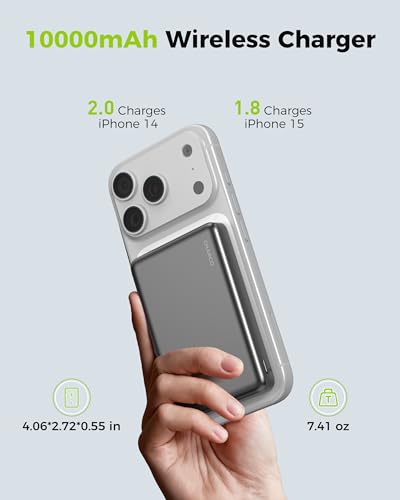 CHARCO 10000mAh Power Bank Inalámbrico 15W, Cargador Portátil USB C PD 20W Magnético Carga Rápida, Cargador Inalámbrico para Magsafe Compatible con iPhone 16/15/14/13, Samsung y AirPods