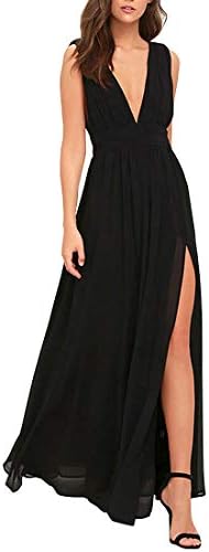 Women's Sleeveless Deep V-Neck Evening Split Maxi Dress