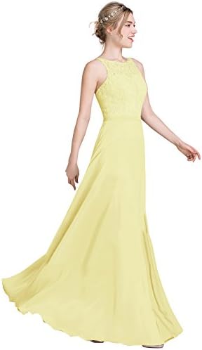 Loffy Women's Long Prom Dress Bridesmaid Dress Lace Chiffon Evening Gown