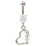 Titanium Gem Heart Belly Navel Ring Clear Gems Dangle Button Piercing Jewelry Solid Titanium Bar