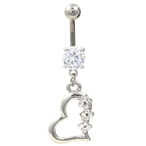 Titanium Gem Heart Belly Navel Ring Clear Gems Dangle Button Piercing Jewelry Solid Titanium Bar