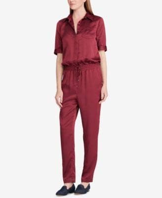 red straight leg jumpsuit